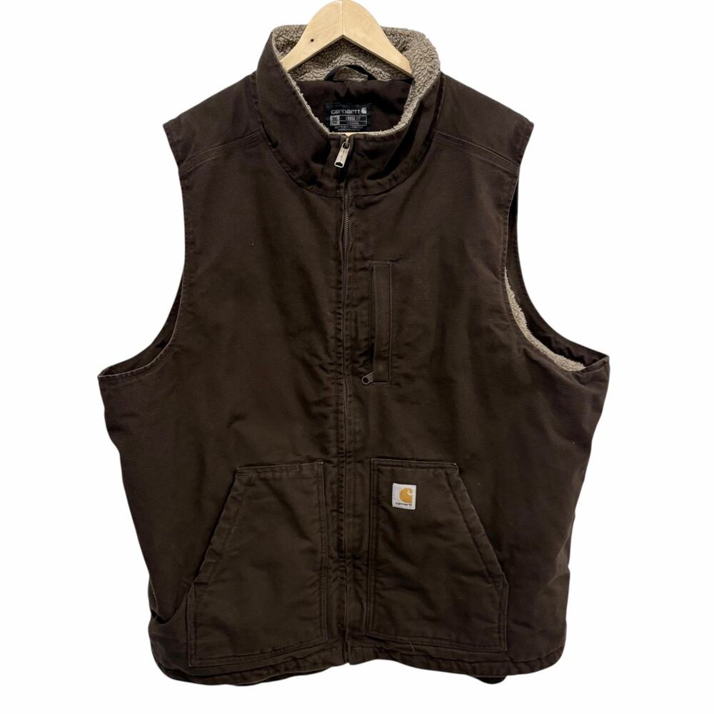 Carhartt Full Zip Duck Sherpa Vest Men's 2XL Tall Brown Loose Fit